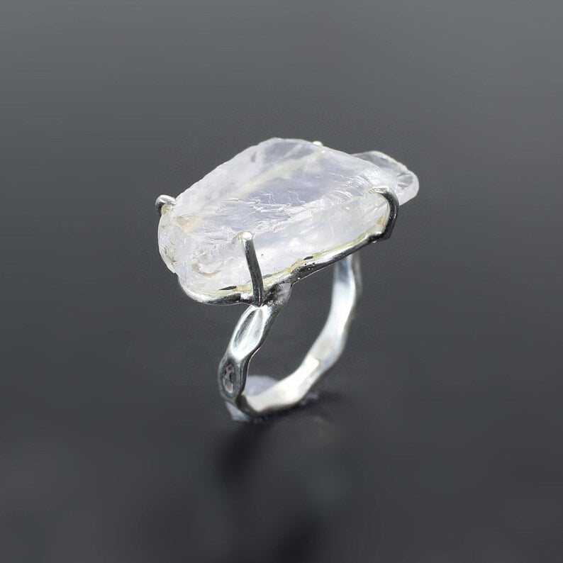 Crystal Quartz Raw Gemstone 92.5  Sterling Silver Ring