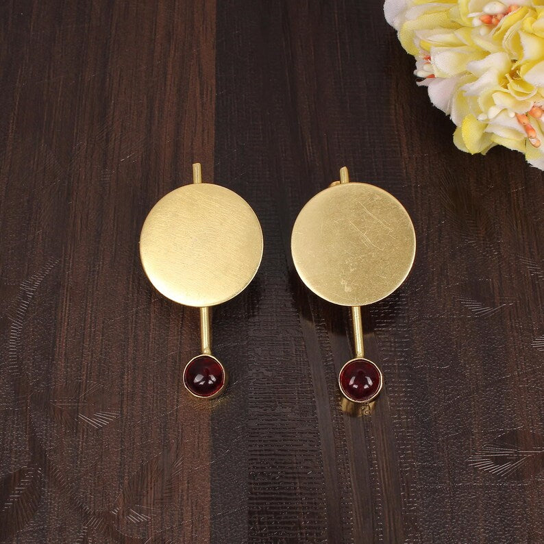 Gold Plated Brass Garnet Earrings