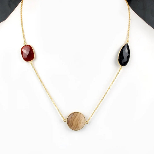 Multi Stone Gold Plated Brass Necklace