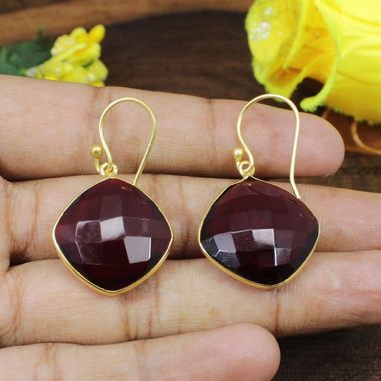 Garnet Hydro Gemstone Gold Plated Brass Earrings