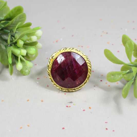 92.5 Sterling Silver Ruby Corrundum Gold Plated Ring