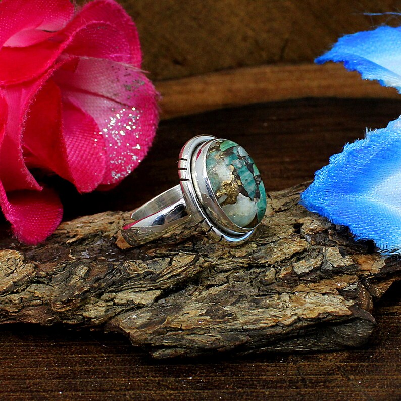 Amazonite Copper Turquoise Gemstone 92.5 Silver Ring