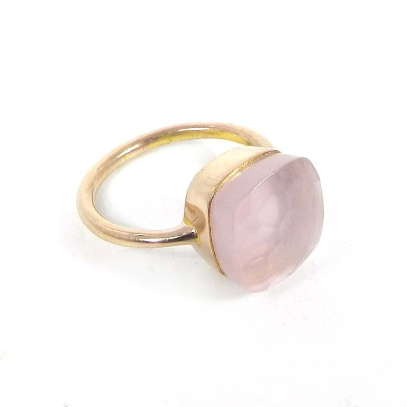 Natural Rose Quartz Gemstone 92.5 Silver Ring