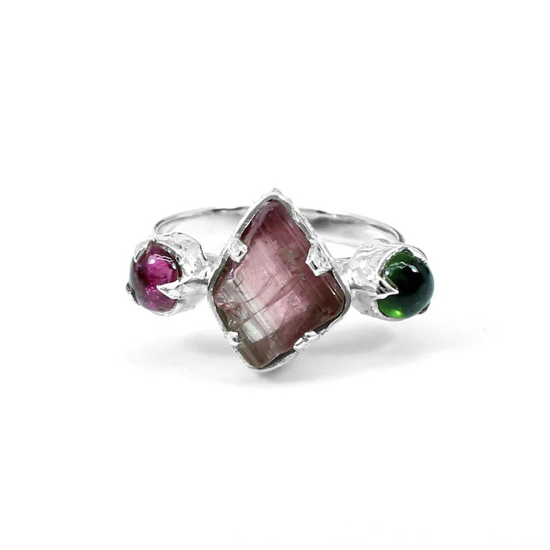 Natural Tourmaline Gemstone 92.5 Sterling Silver Ring