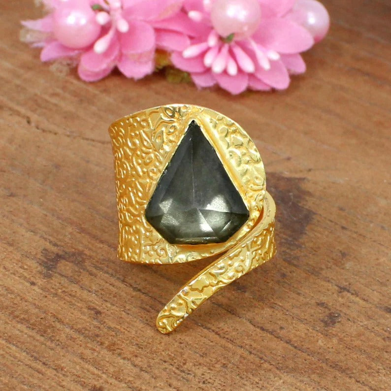 Gold Plated Crystal Pyrite Ring