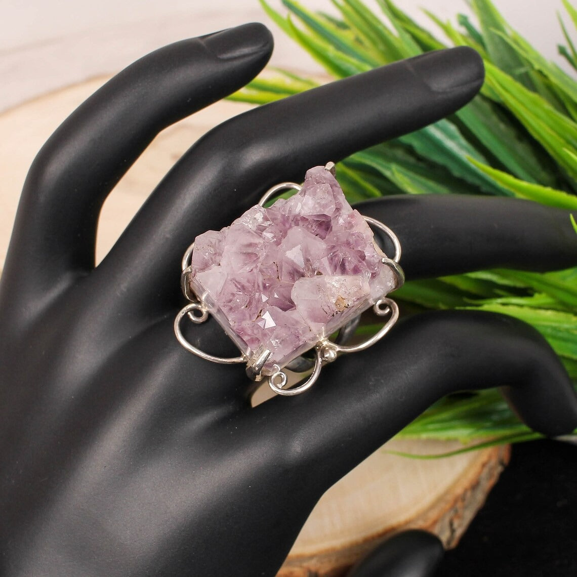 Amethyst Rock Druzy 92.5 Silver Ring