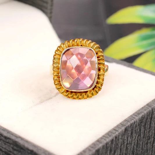 Pink Tourmaline Gemstone Gold Plated 92.5 Silver Ring