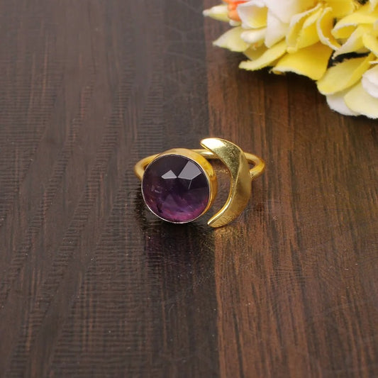 Purple Amethyst Gemstone Brass Ring