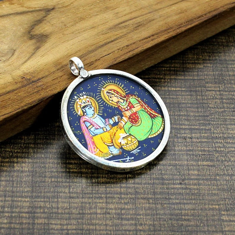 925 Sterling Silver Hindu Mythology Radha Krishna Pendant