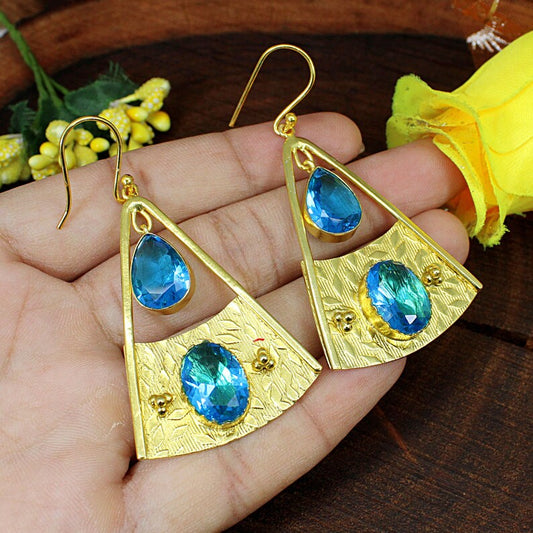 Hydro Swiss Blue Topaz Gold Plated Brass Earrings