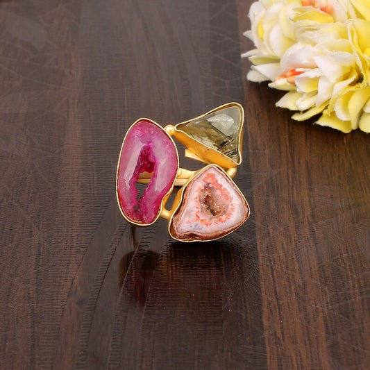 Elegant Window Druzy Multi Gemstone Ring...