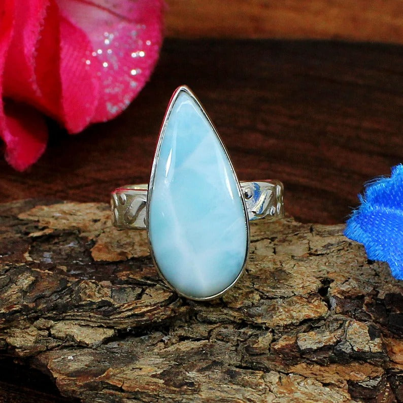 92.5 Sterling Silver Larimar Gemstone Ring