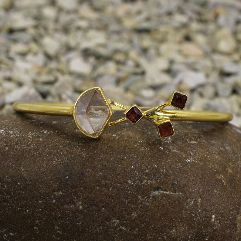 Rose Quartz & Garnet Hydro Gemstone Bangle