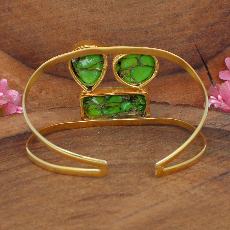 Natural Green Copper Turquoise Gemstone Brass Bracelet