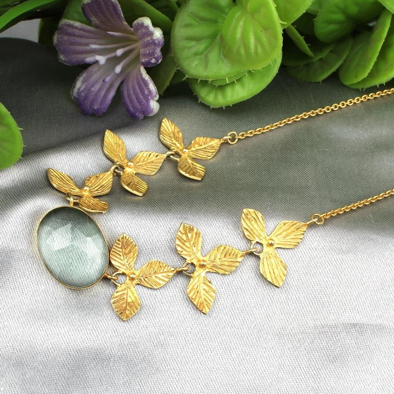 Gold Plated Green Amethyst Hydro Necklace