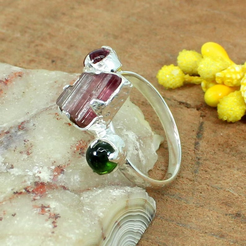 Natural Tourmaline Gemstone 92.5 Sterling Silver Ring