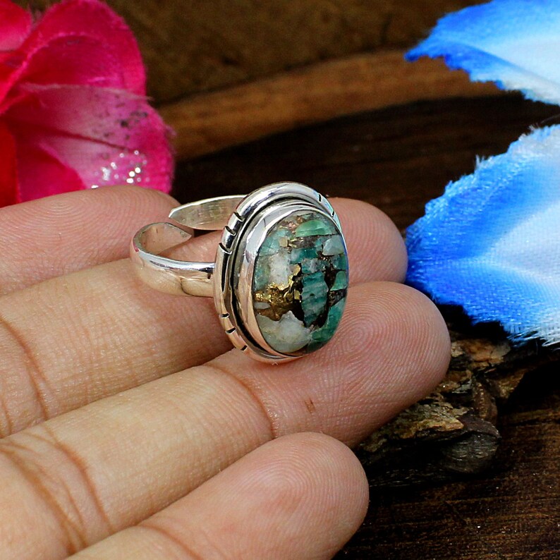 Amazonite Copper Turquoise Gemstone 92.5 Silver Ring