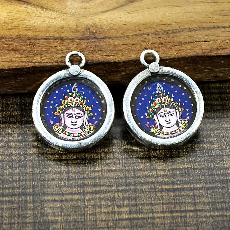 Art Deco Hindu Goddess 925 Sterling Silver Connectors