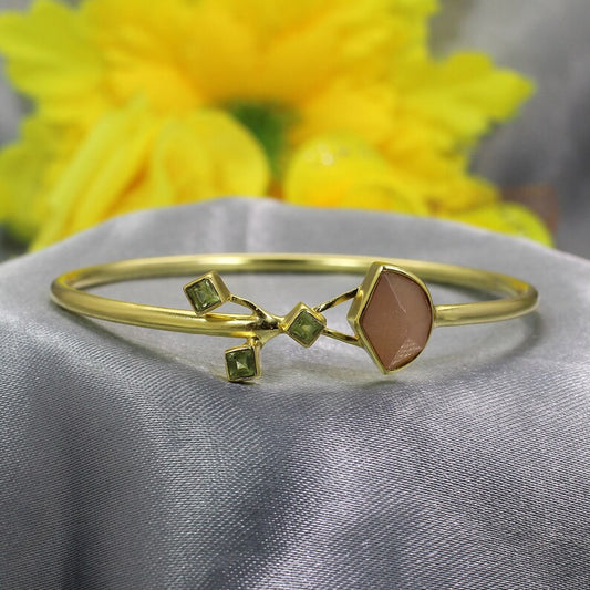 Peach Moonstone Gold Plated Brass Bangle