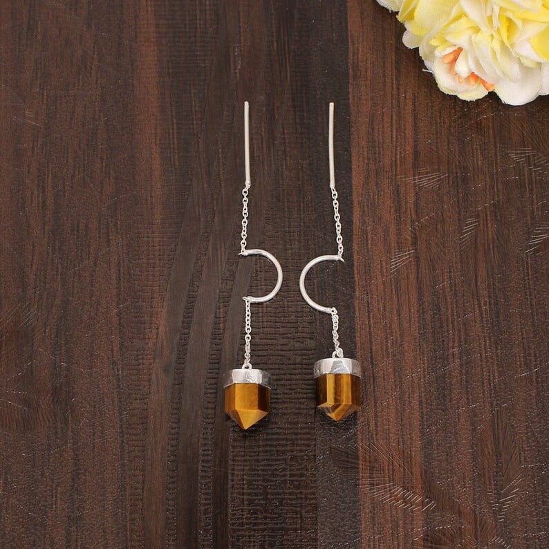 Tiger Eye Brass Earring