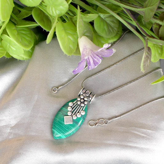 Green Malachite Gemstone German Silver Necklace