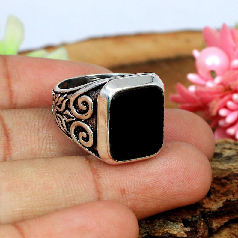 Black Onyx Gemstone 92.5 Sterling Silver Ring