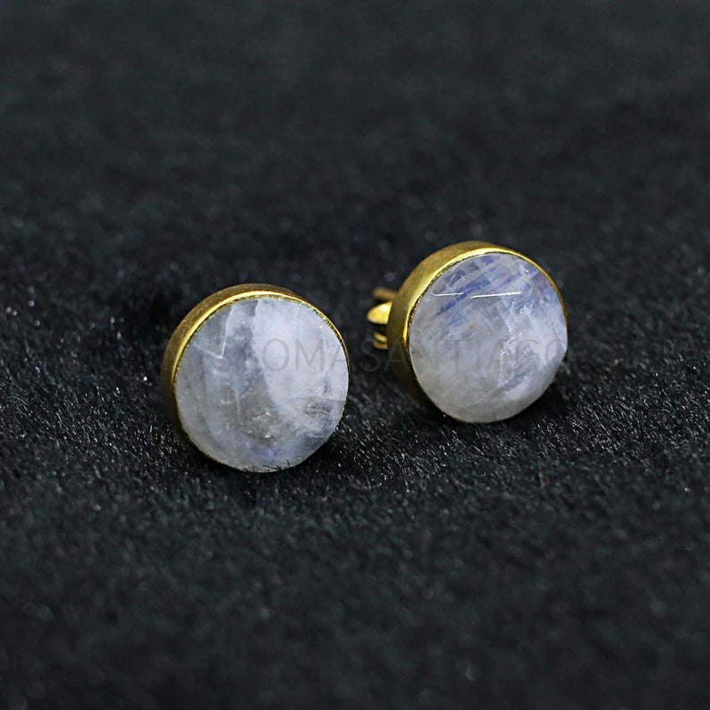 Rainbow Moonstone Gemstone Studs