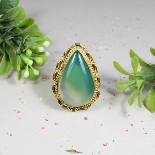 925 Sterling Silver Natural Green Onyx Fancy Ring