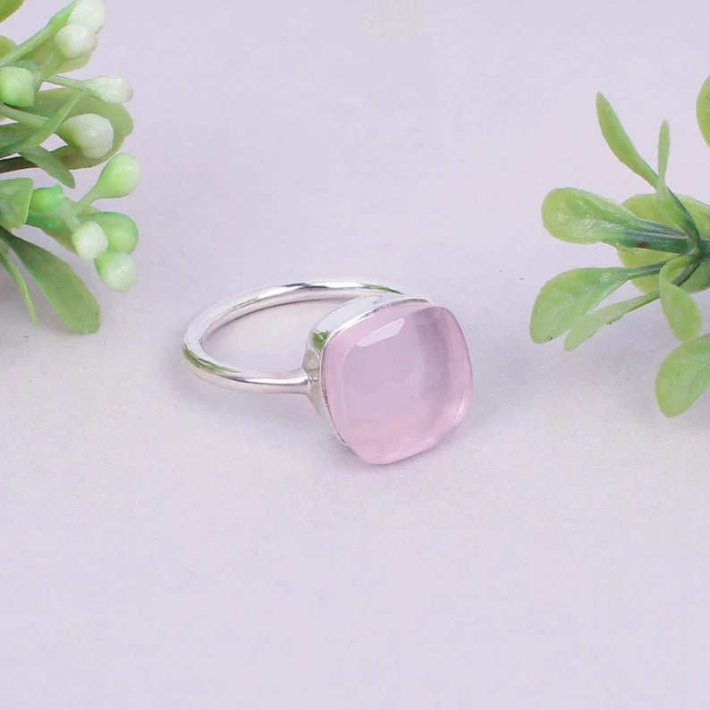 925 Sterling Silver Rose Quartz Gemstone Handmade Ring