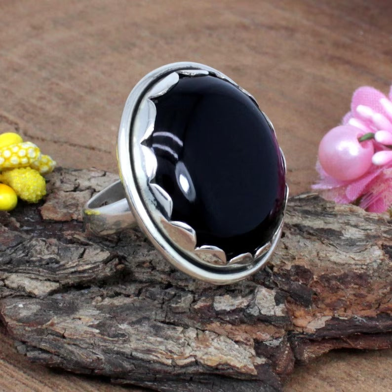 Black Onyx Gemstone Sterling Silver Ring