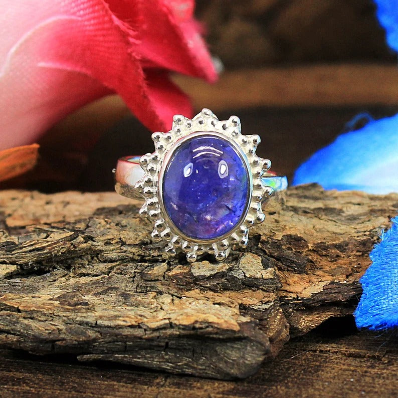 Oval Tanzanite Gemstone Sterling Silver Ring