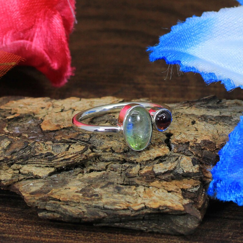 Pink & Green Tourmaline Gemstone 92.5 Sterling Silver Ring