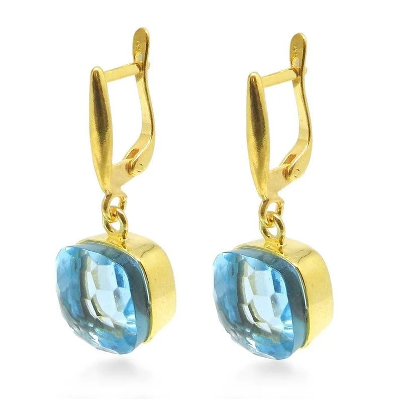 Exquisite Sky Blue Topaz Hydro Gemstone Sterling Silver Earrings