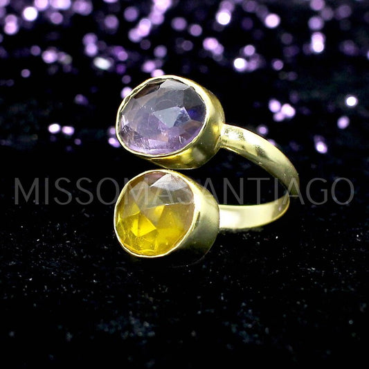 Purple Amethyst & Citrine Hydro Brass Ring