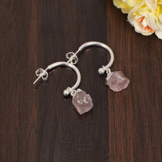 Rose Quartz Half Hoop Earring