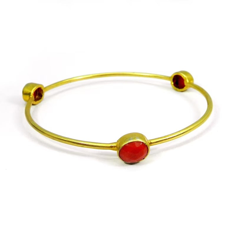 Red Onyx Solid Gold Plated Brass Bangle