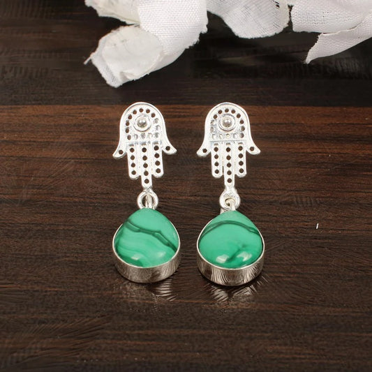 Malachite Gemstone Silver Plated Earrings