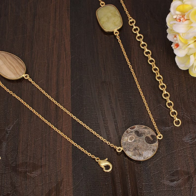 Gold Plated Serpentine Shining Brass Necklace