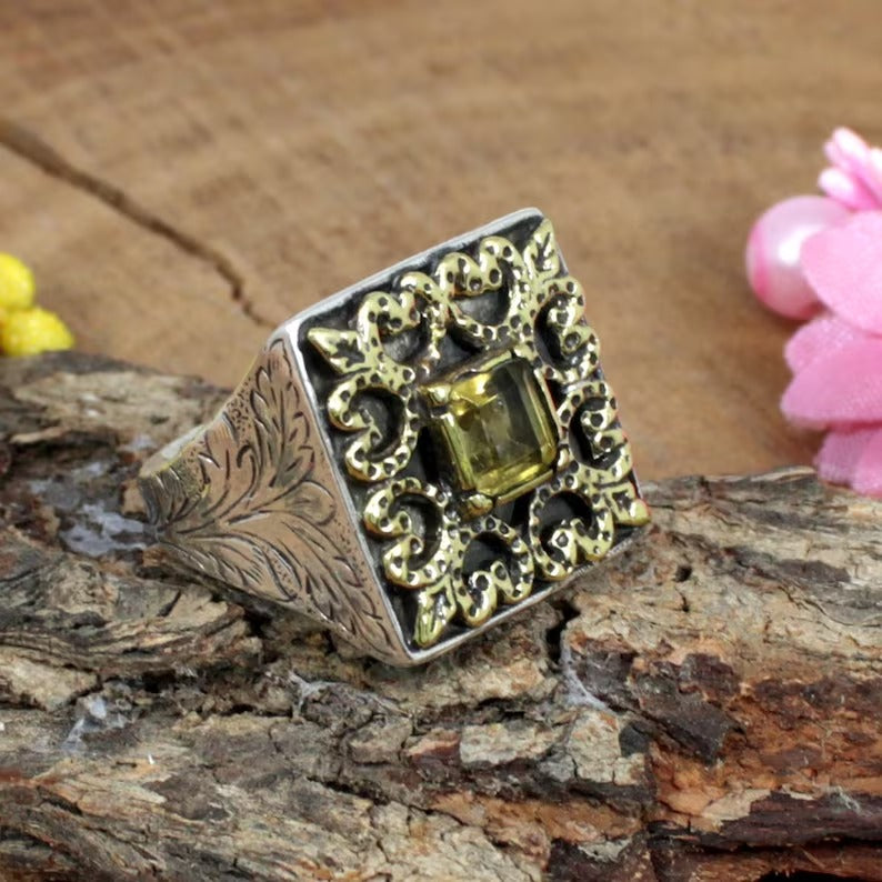 Citrine Gemstone Oxidised 92.5 Silver Ring