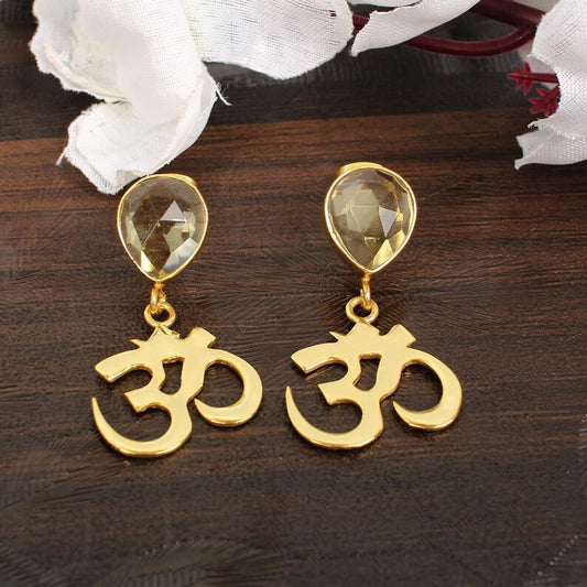 Citrine Gemstone Gold Plated Brass Earrings