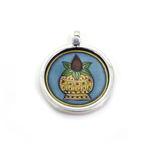 92.5 Sterling Silver Indian Lucky Kalash Painting