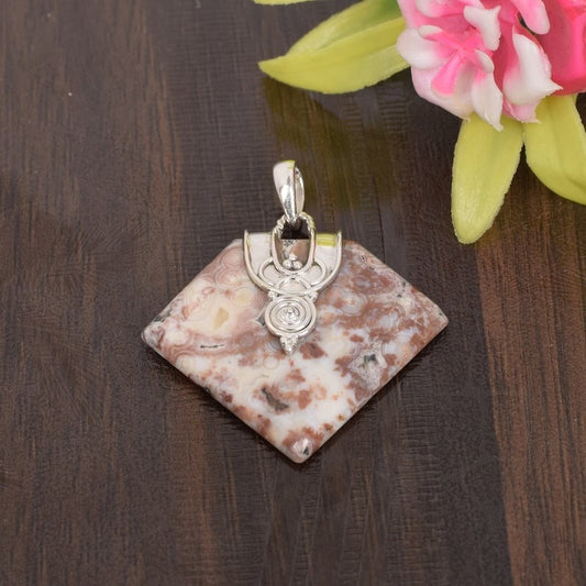 Handcrafted Crazy Lace Agate Wedding Pendant.