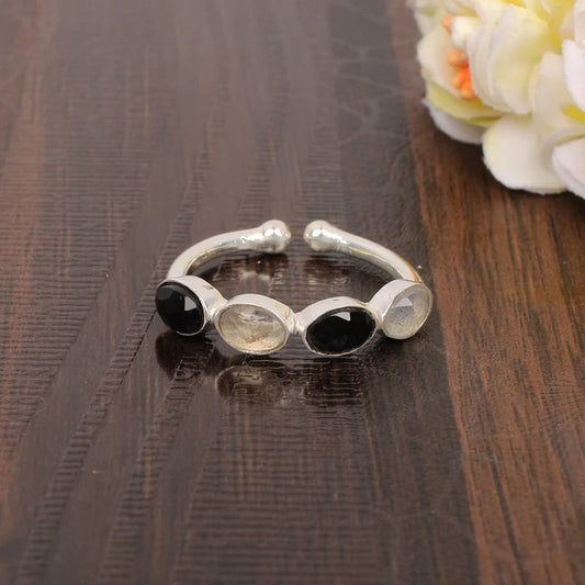 Black Onyx And Crystal Gemstone Ring