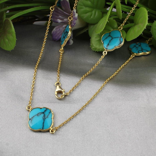 Turquoise Gemstone Gold Plated  Necklace