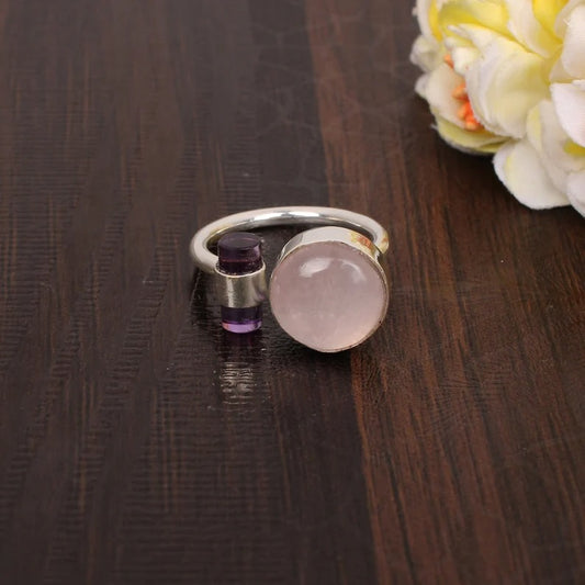 Rose Quartz And Amethyst Ring