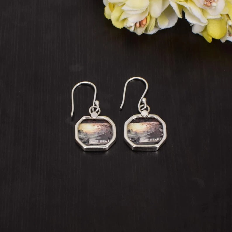 925 Sterling Silver Nature Scenery Painting Earrings