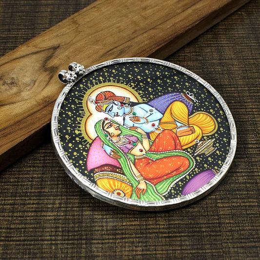 Radha Krishna 925 Sterling Silver Hand Painted Temple Jewelry