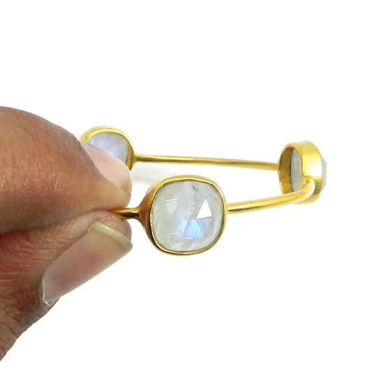 Rainbow Moonstone Brass Gold Plated Bangle