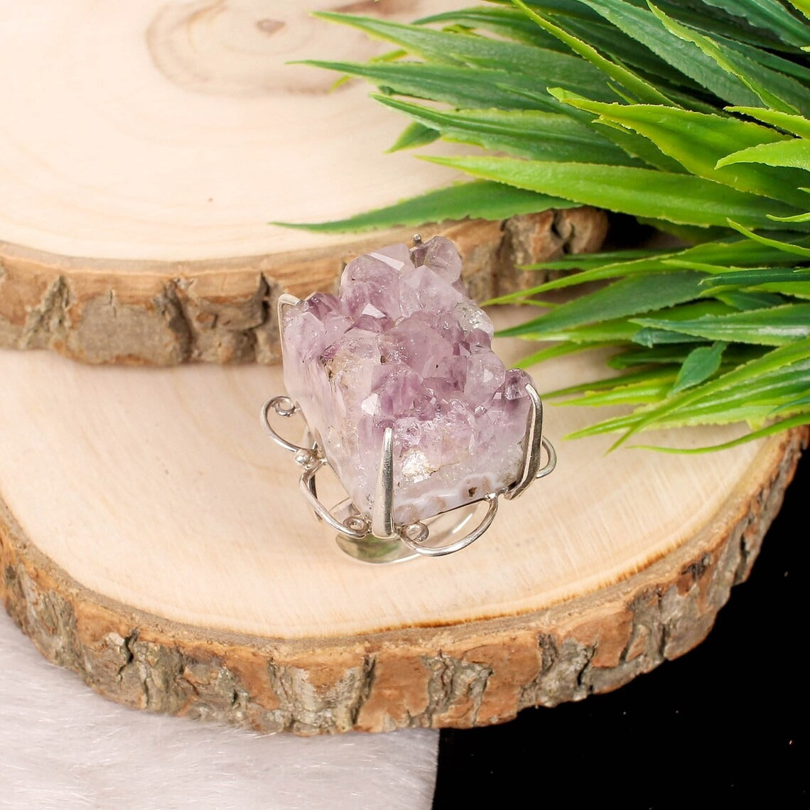 Amethyst Rock Druzy 92.5 Silver Ring