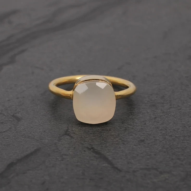 Natural White Onyx Gemstone Sterling Silver Ring